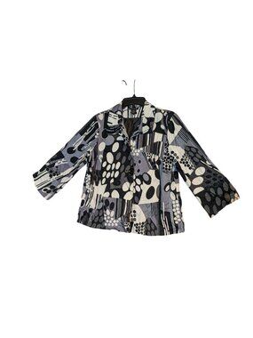 Ecologie Womens Geometric Print Button-Up Jacket 3/4 Sleeve Black & White Size L